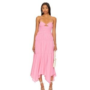 Pink High-Low Tiered Sundress with Spaghetti Straps